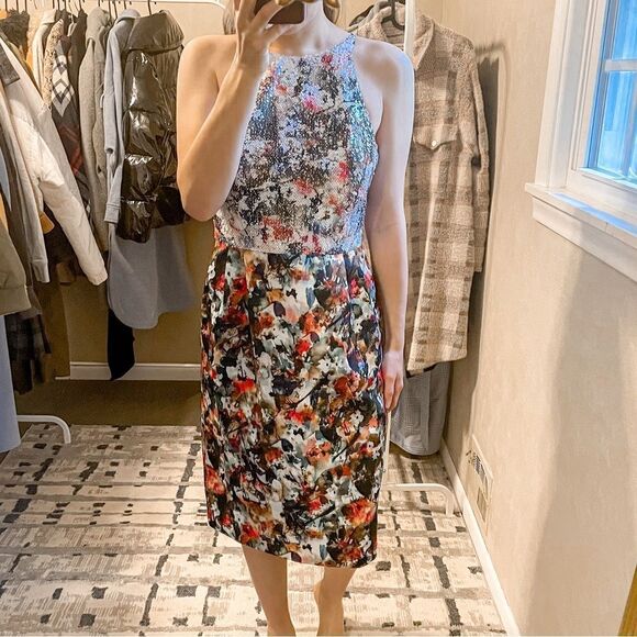 ML Monique Lhuillier Aviva Sequin Dress Watercolor 6 - Picture 1 of 8